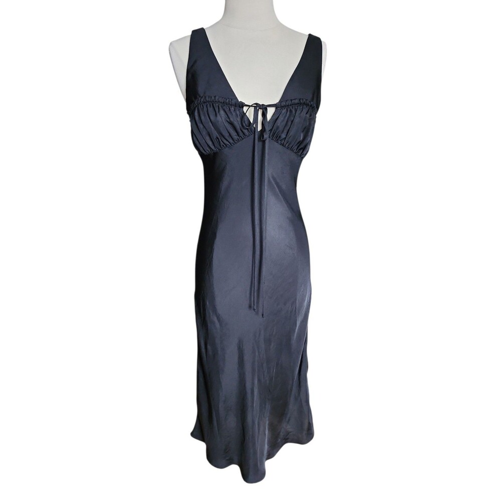 Ciao Lucia Carolinne Smocked Midi Dress Womens XS Black Babydoll Milkmaid Silky